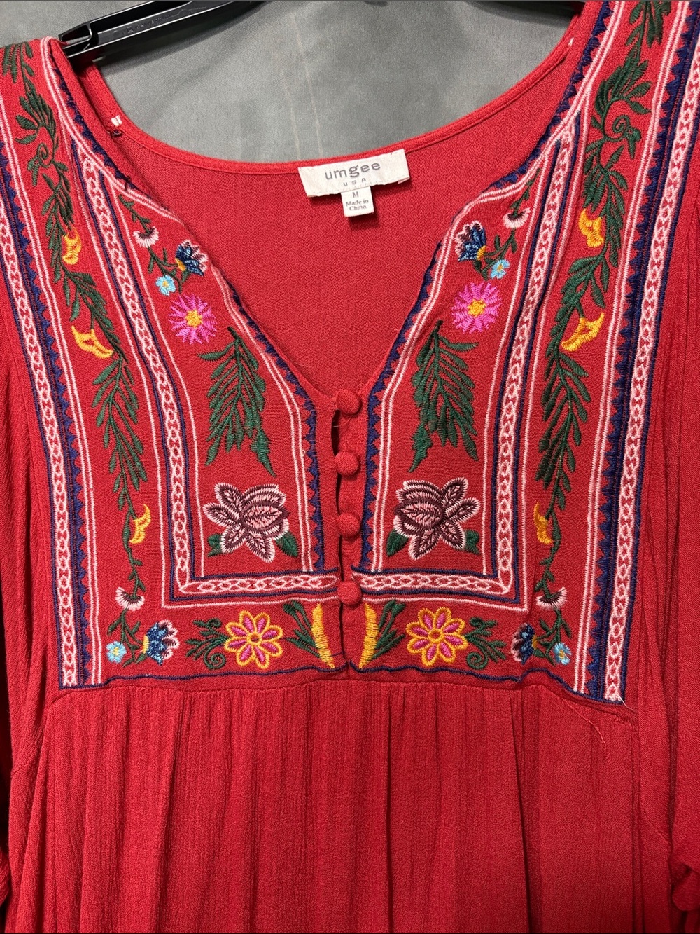 Umgee Red/Rusty Boho Embroidered High-Low Dress - Picture 4 of 6